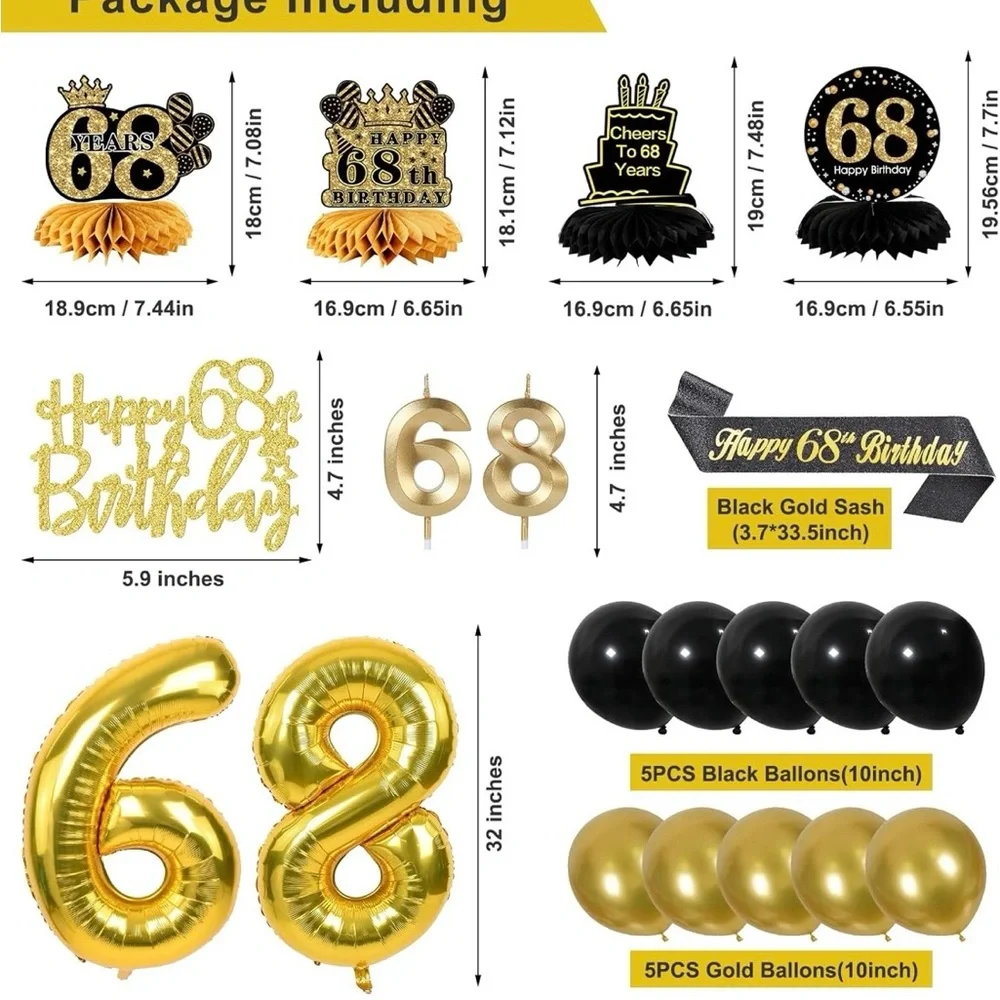 🎉 YeohJoy 68th Birthday Decoration Set – Black & Gold – Complete Party Kit